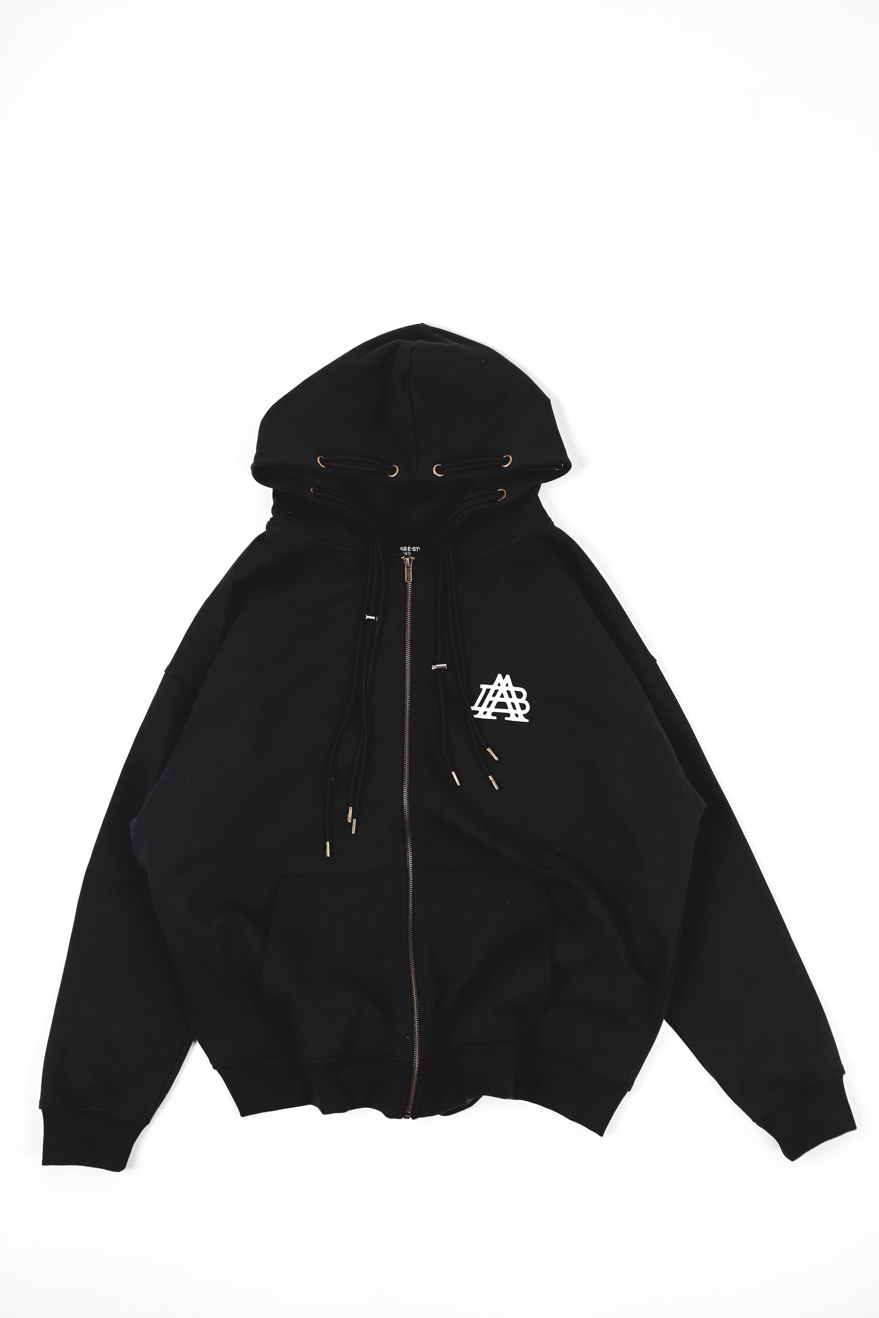 "A-TEMPORAL" BLACK ZIPPER HOODIE