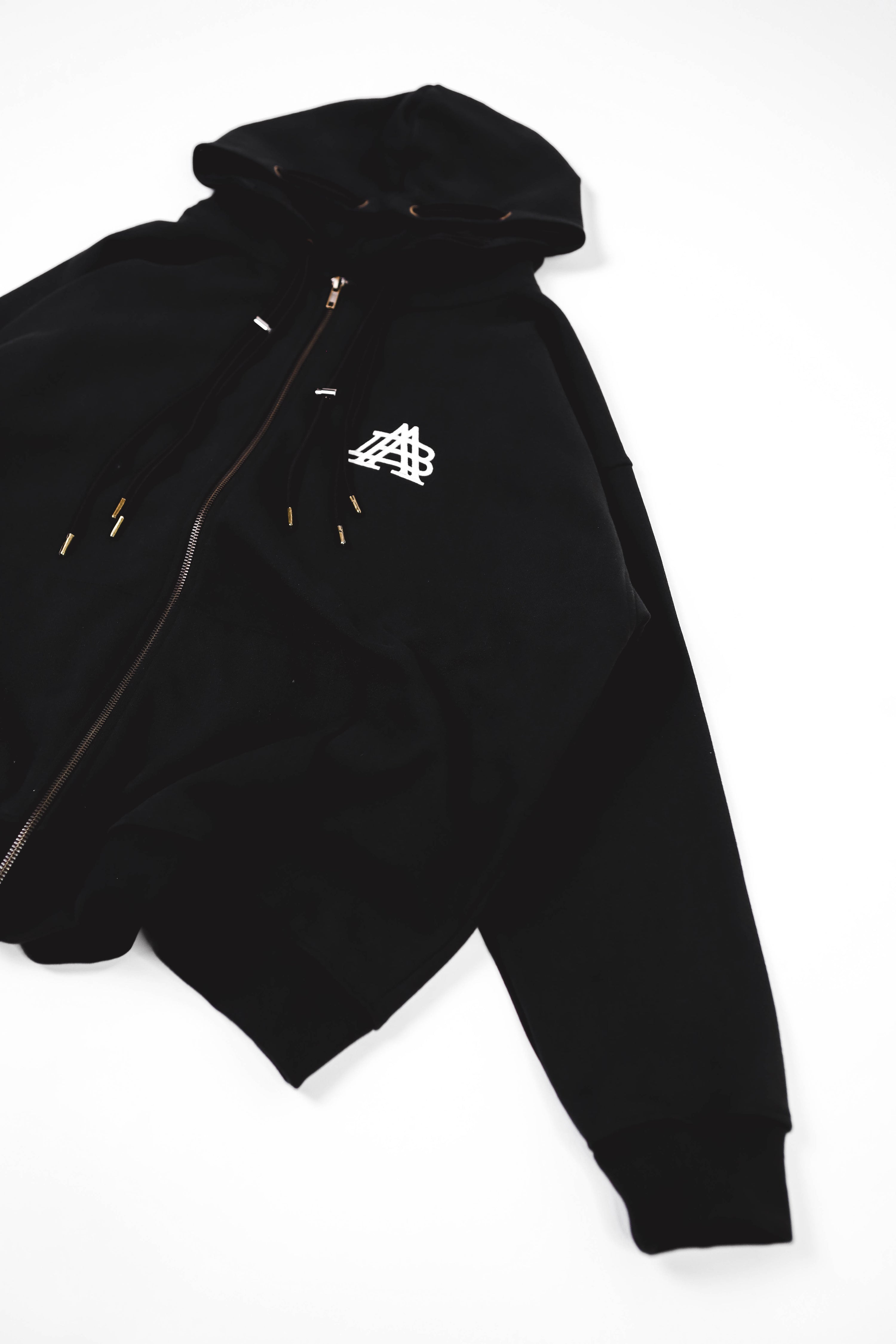 "A-TEMPORAL" BLACK ZIPPER HOODIE